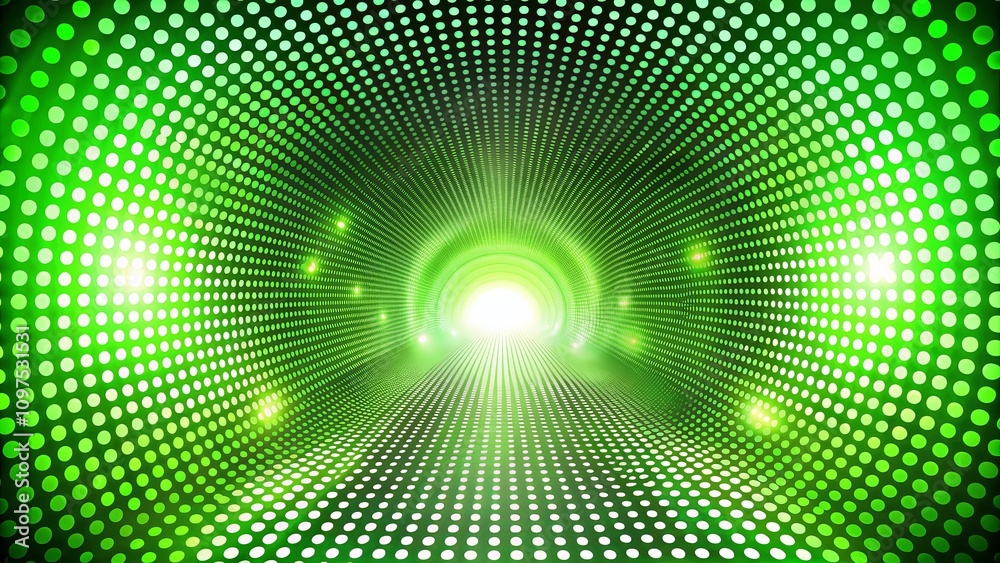Abstract Green Light Tunnel with Dotted Pattern and Glowing Effects Abstract Green Light Tunnel with Dotted Pattern and Glowing Effects