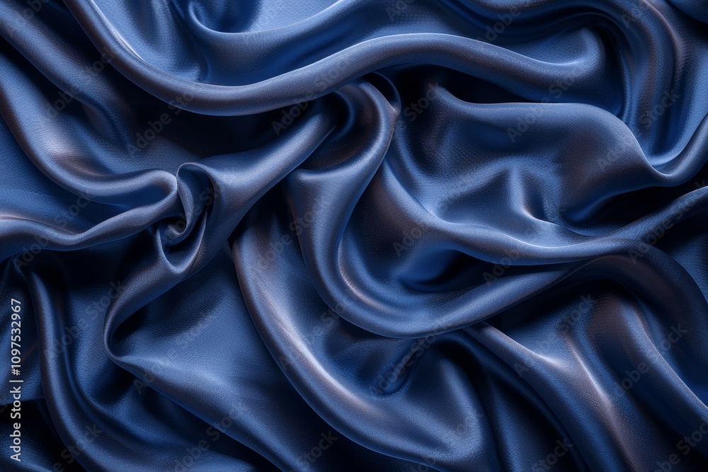 Elegant Navy Blue Silk Satin Background with Soft Wavy Folds Elegant Navy Blue Silk Satin Background with Soft Wavy Folds