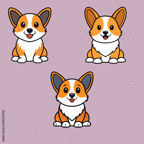 Collection of Cute Welsh Corgi Dog Clipart Vector illustration
