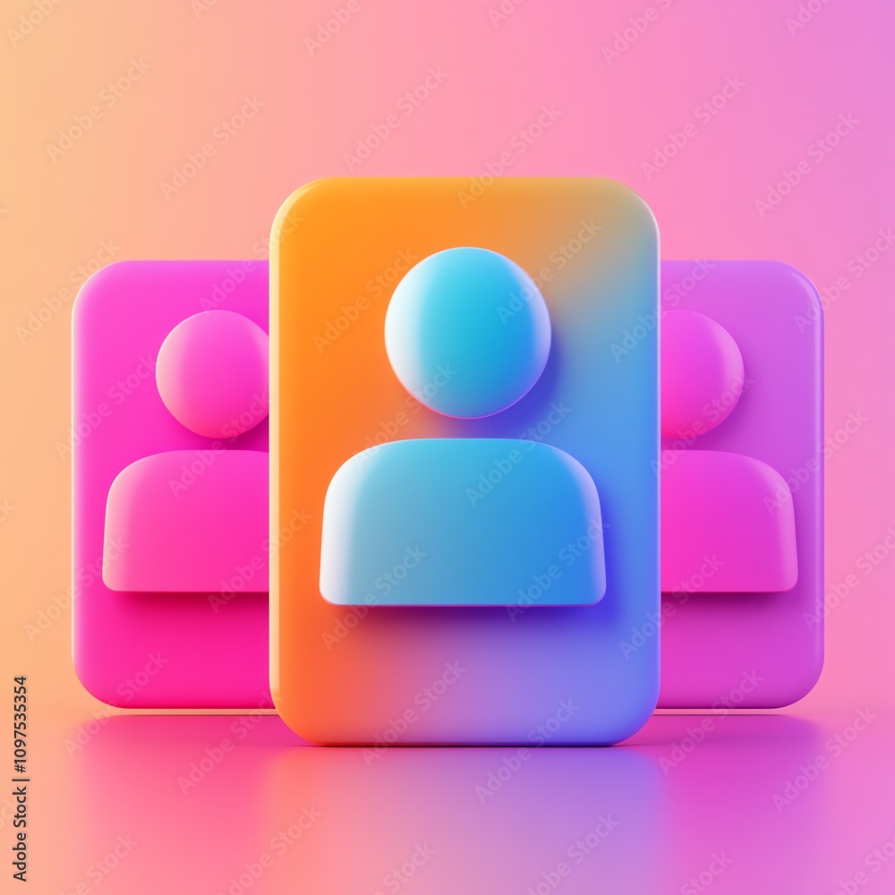 Colorful 3D user icons on a vibrant gradient background. Colorful 3D user icons on a vibrant gradient background.