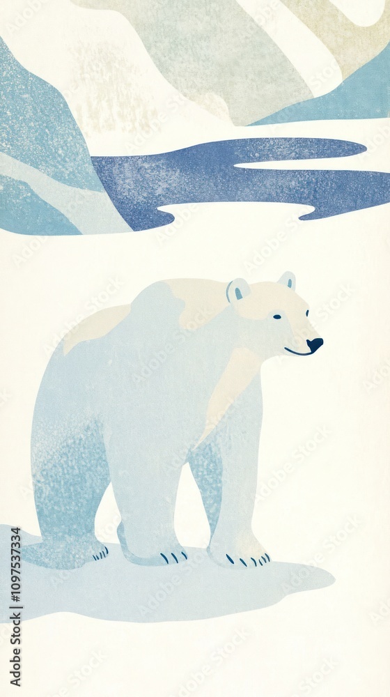 Fototapeta premium Polar bear wallpaper illustration mobile mobile wallpaper.