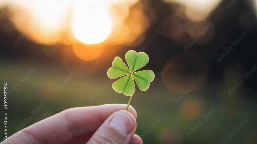 Hand Holding a Clover in Soft Light with Blurred Background Hand Holding a Clover in Soft Light with Blurred Background