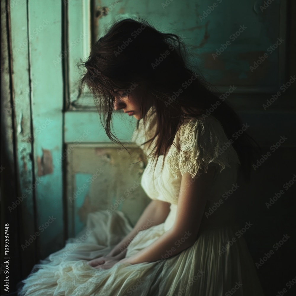 Fototapeta premium Drawing of a young woman showing emotion and beauty