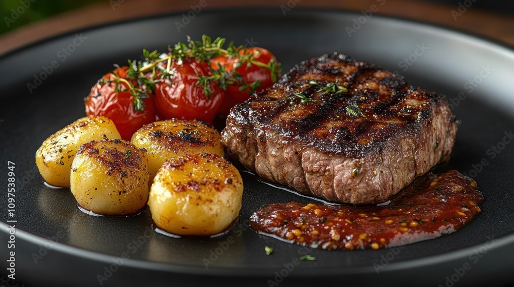 Grilled Steak with Roasted Potatoes and Cherry Tomatoes Grilled Steak with Roasted Potatoes and Cherry Tomatoes