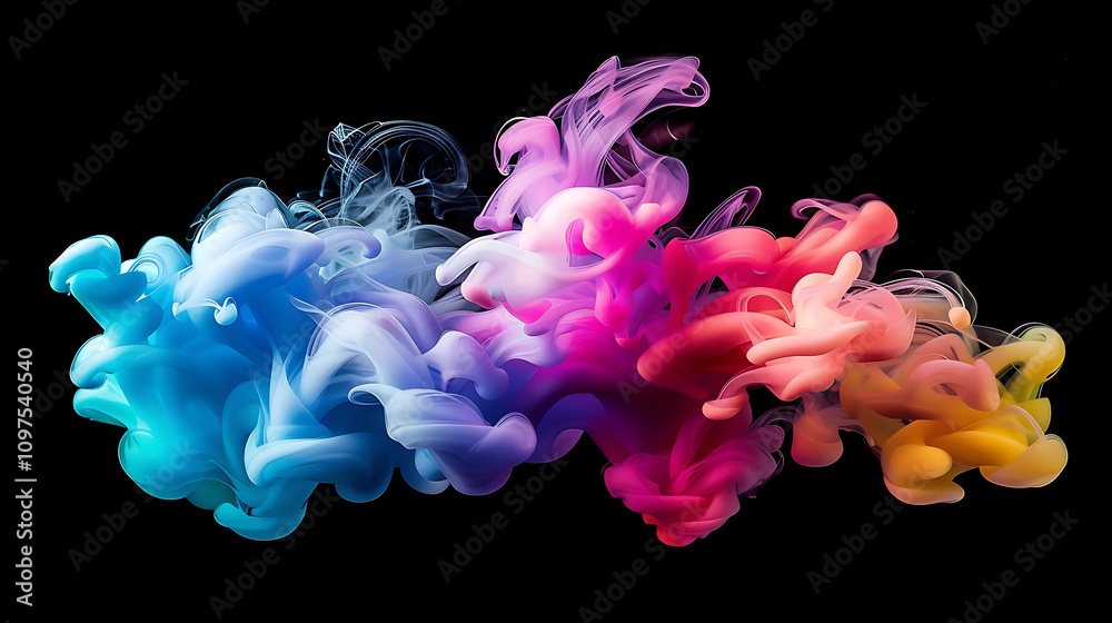 Obraz premium Vibrant Swirling Smoke Patterns in Vivid Colors on a Black Background, Creating an Artistic and Abstract Visual Representation of Movement and Flow