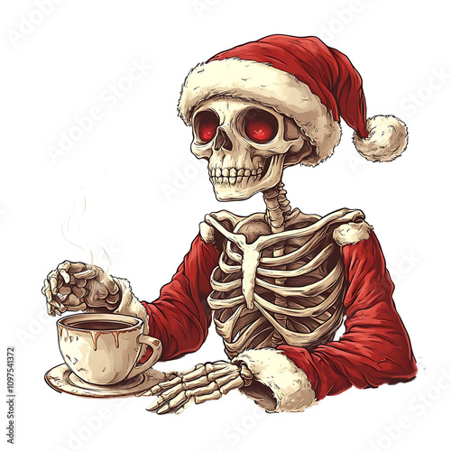 skull with a skull and christmas cap 