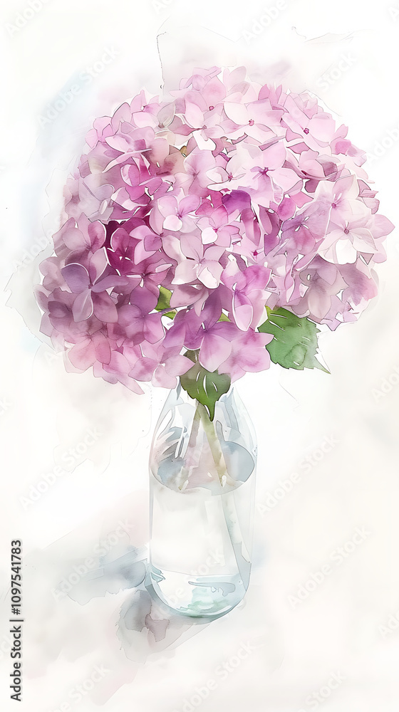 Beautiful arrangement of soft pink hydrangeas in a clear bottle filled with water, showcasing delicate petals and a serene, elegant aesthetic perfect for spring decor. Beautiful arrangement of soft pink hydrangeas in a clear bottle filled with water, showcasing delicate petals and a serene, elegant aesthetic perfect for spring decor.