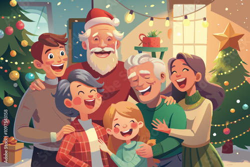 Festive Family Gathering with Santa for Christmas Celebration
