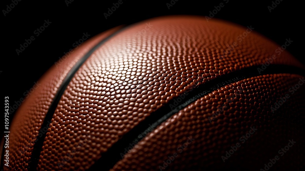 Fototapeta premium Close-up of a basketball against a dark background, highlighting its texture and contours. Ideal for sports, fitness, and basketball-themed projects or promotions.