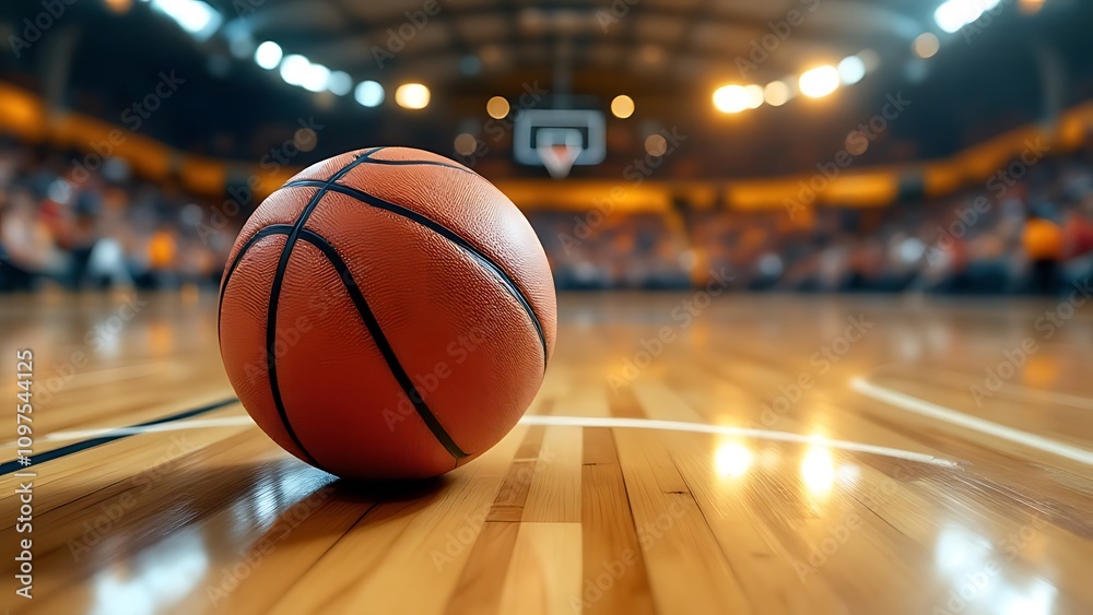 A close-up of a basketball on a court with a blurred background, emphasizing the sport's atmosphere. A close-up of a basketball on a court with a blurred background, emphasizing the sport's atmosphere.
