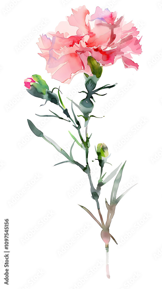 Elegant Pink Carnation Flower with Soft Brushstroke Style on White Background, Perfect for Cards, Invitations, and Floral Designs in a Minimalist Aesthetic Elegant Pink Carnation Flower with Soft Brushstroke Style on White Background, Perfect for Cards, Invitations, and Floral Designs in a Minimalist Aesthetic