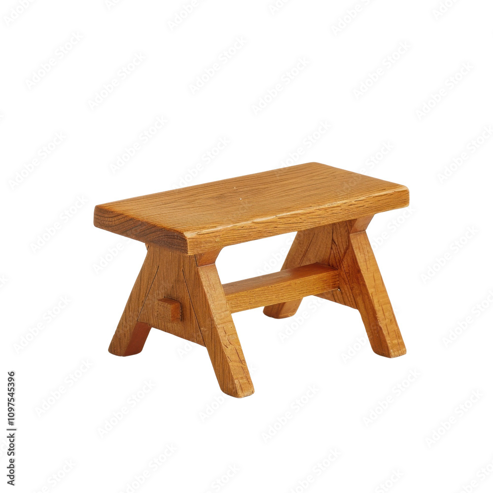 Wooden stool with smooth finish on white background for interior decor Wooden stool with smooth finish on white background for interior decor