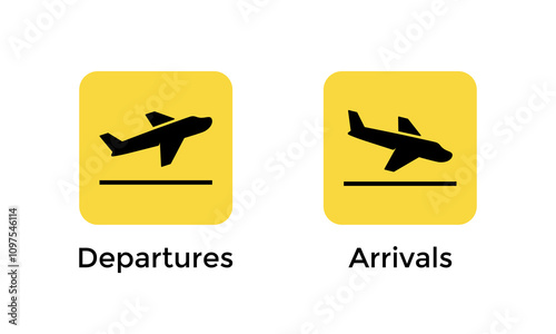 Departure and arrival airplane icon. Plane take off and landing sign symbol