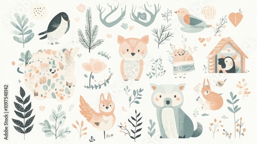 Wallpaper Mural A modern collection of animal icons with geometric designs and soft pastel colors.  Torontodigital.ca