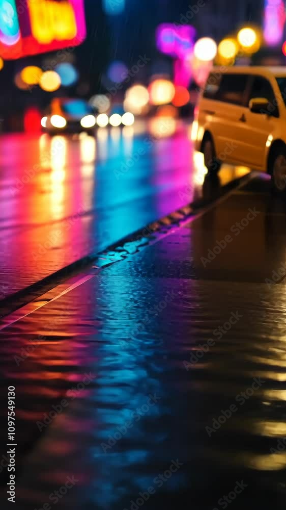 custom made wallpaper toronto digitalA Captivating Night Scene of Colorful Reflections on Wet Pavement with Vibrant Lights