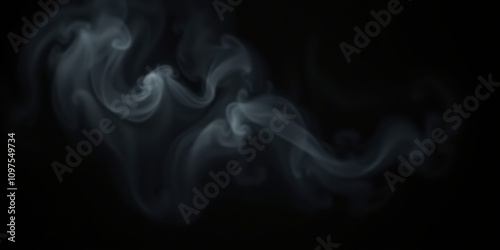 Abstract swirling smoke patterns on a black background, perfect for design projects needing an ethereal and mysterious touch.