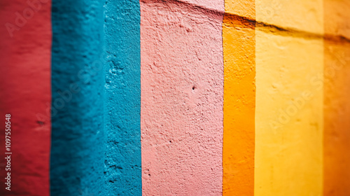 Colorful striped wall brings vibrancy to urban setting in sunshine