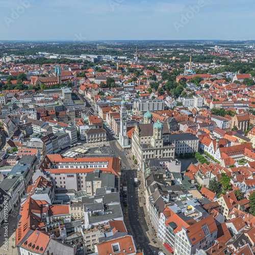 Die Innenstadt von Augsburg in Bayerisch-Schwaben im Luftbild photo