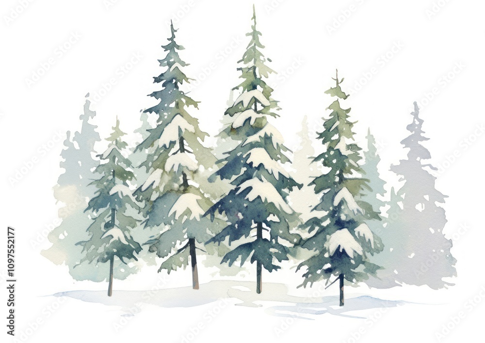 Obraz premium Simple pine trees with snow coverd illustration christmas landscape.