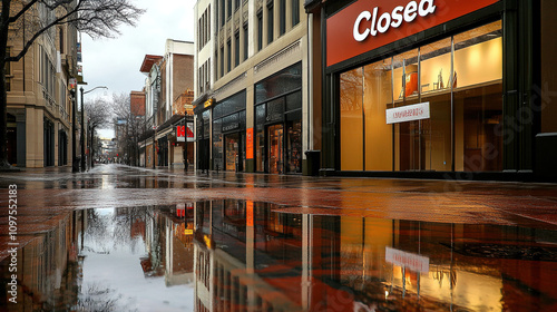 Closed boutique storefront with elegant window display, symbolizing the end of a day and the anticipation of a new beginning