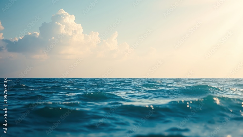 Obraz premium Serene Ocean Waterscape A Tranquil View of Gentle Waves Under a Cloudy Sky