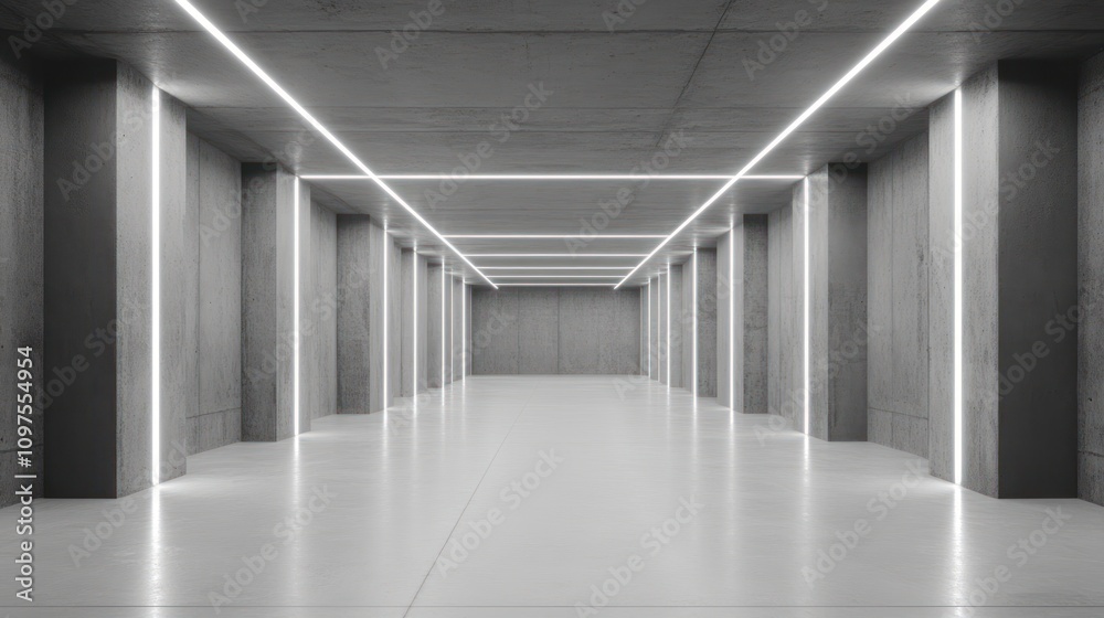 Modern Concrete Corridor with Linear LED Lighting Modern Concrete Corridor with Linear LED Lighting