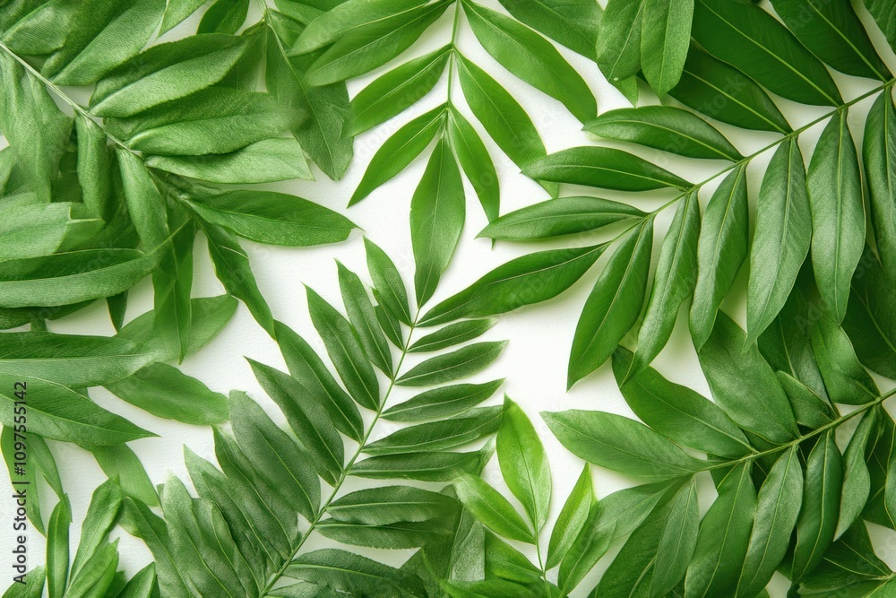 Green tropical leaves texture, perfect for backgrounds and digital designs, on solid white background, 
