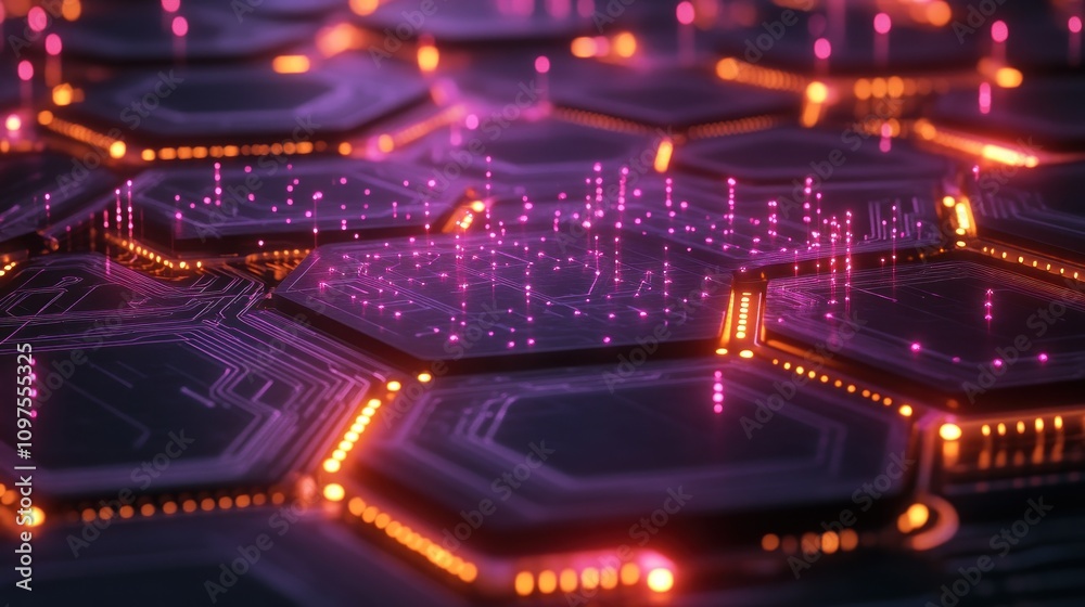 Fototapeta premium Abstract Hexagonal Circuit Board: Futuristic Technology Concept