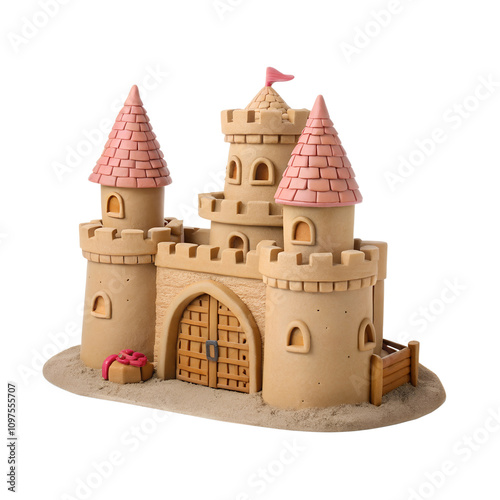 a clay Cute castle, isolated on a  transparent background photo