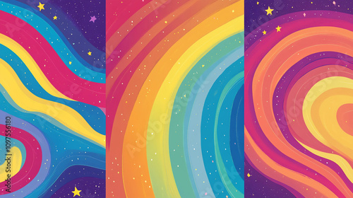 Colorful abstract waves blend harmoniously in a vibrant cosmic landscape