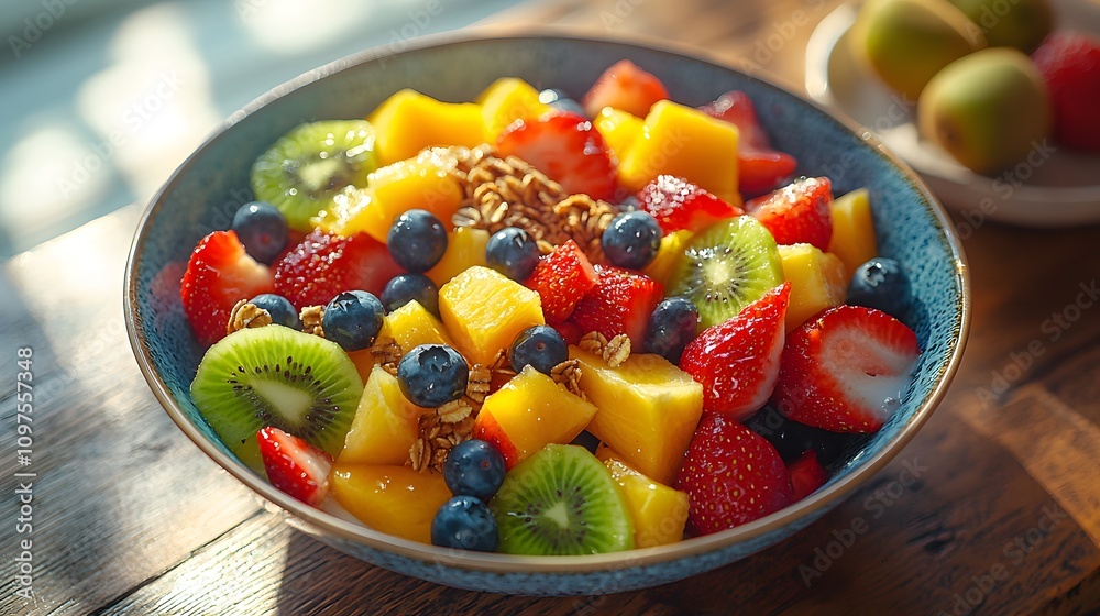 Fresh Fruit Salad Preparation Kitchen Recipe Cozy Environment Close-up View Healthy Eating Concept Fresh Fruit Salad Preparation Kitchen Recipe Cozy Environment Close-up View Healthy Eating Concept