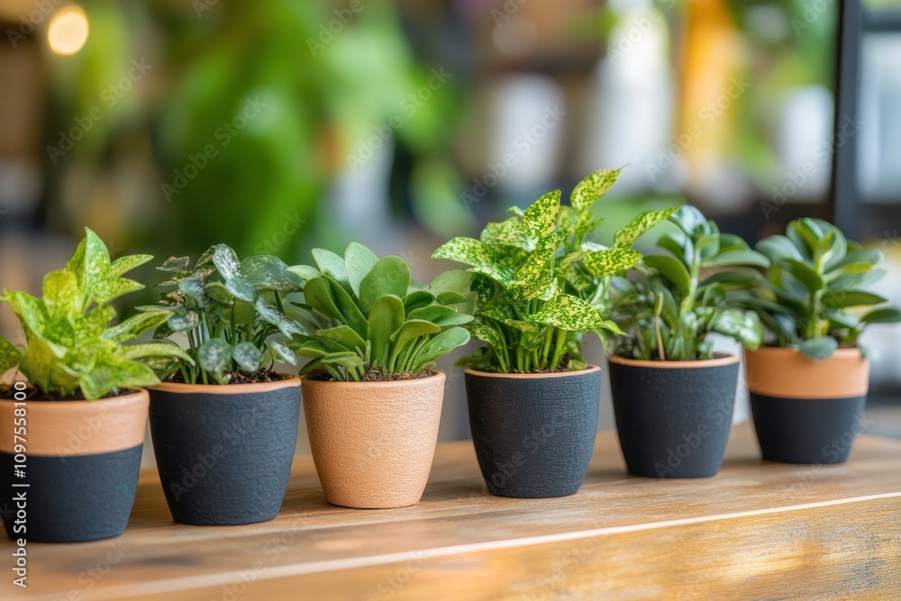 Plants in eco-friendly pots made from recycled materials, promoting green living 