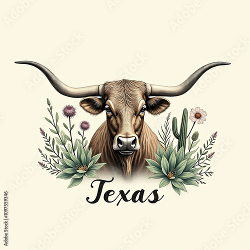 A vintage botanical illustration symbolizing Texas