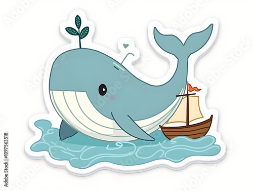 motivation word with aesthetic whale and paper ship sticker pack design photo