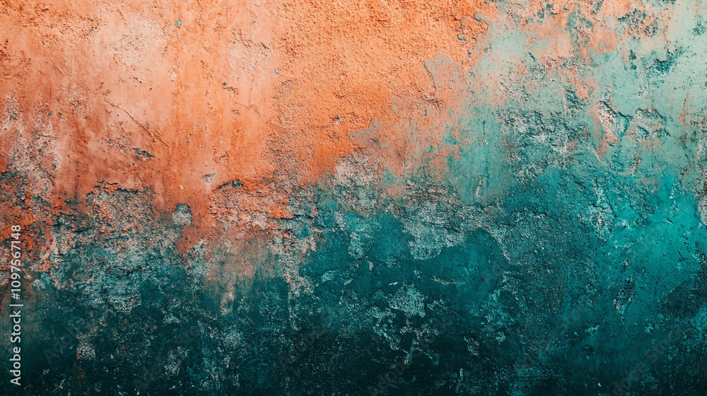 Obraz premium Vibrant textured wall displaying shades of orange and teal in a rustic setting