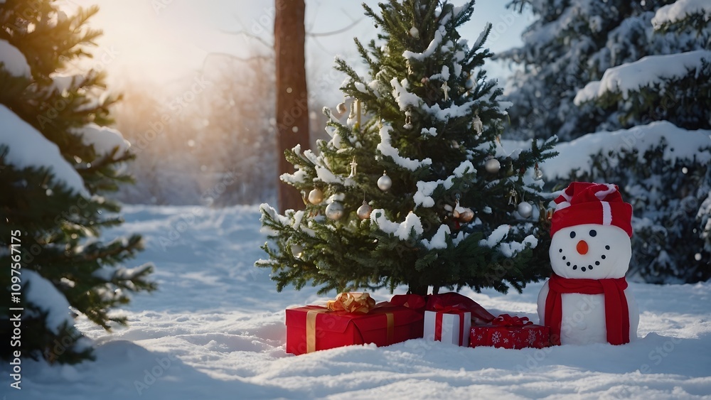 Naklejka premium christmas tree and gifts