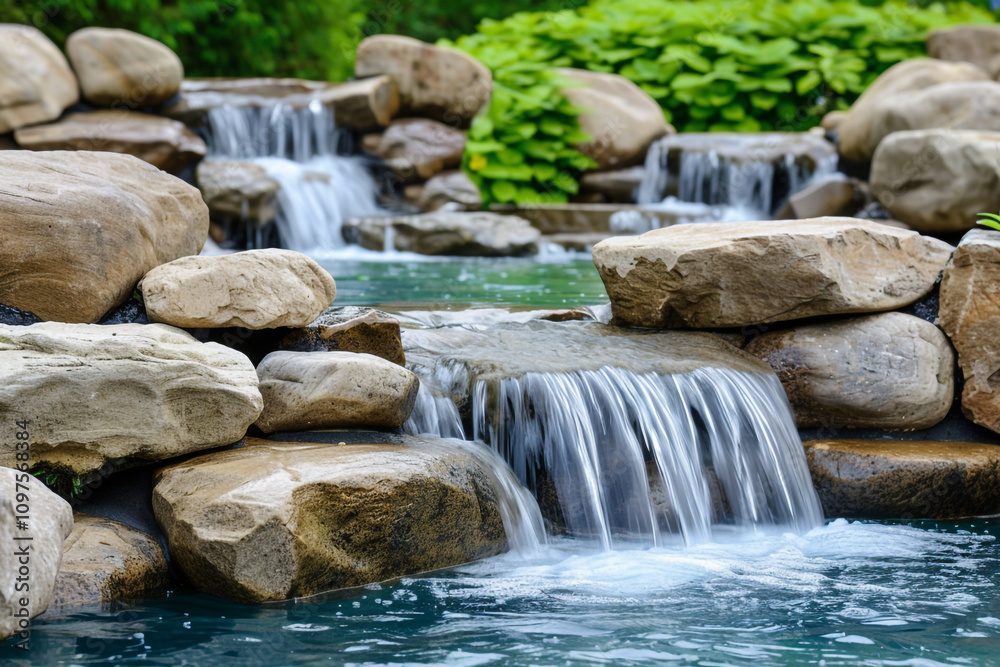 Serene Crystal Clear Waterfall Flowing Over Smooth Stones