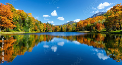 Crystal Clear Lake Surrounded by Autumn Foliage