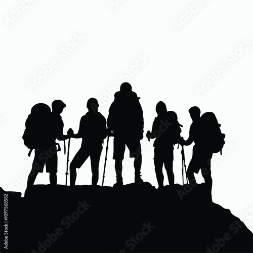 Hiking man Silhouettes. hiker with backpack and rucksacks silhouette.
