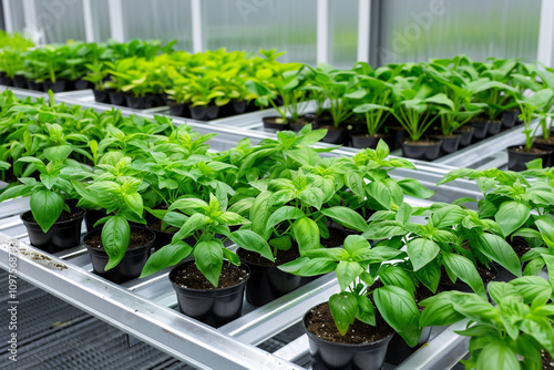 Greenhouse with Neatly Organized Rows of Plants