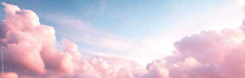 Dreamy Sky with Fluffy Pink Clouds and Soft Blue Background in Romantic Landscape Dreamy Sky with Fluffy Pink Clouds and Soft Blue Background in Romantic Landscape