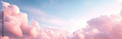 Dreamy Sky with Fluffy Pink Clouds and Soft Blue Background in Romantic Landscape