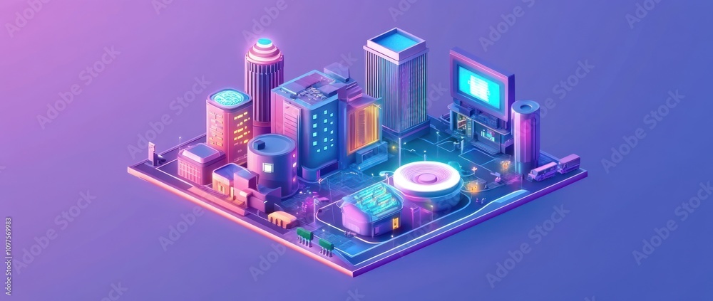 A vibrant, futuristic cityscape featuring buildings, roads, and neon lights. A vibrant, futuristic cityscape featuring buildings, roads, and neon lights.