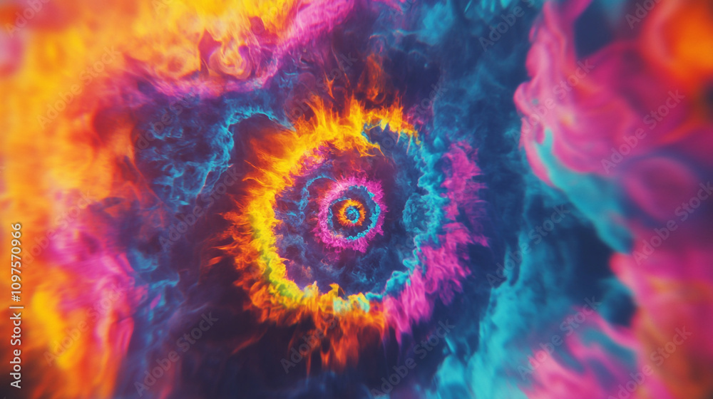 Colorful spiral pattern with vibrant hues swirling in a cosmic design