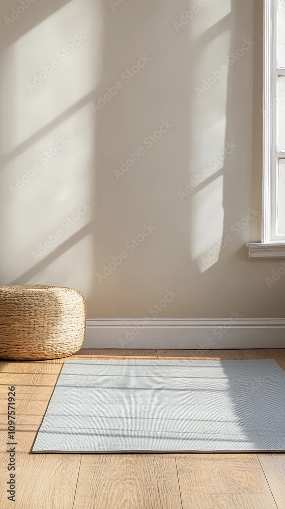 Fototapeta premium Modern minimalist room with natural light and simple decor accents