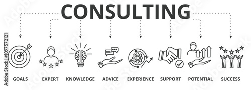 Consulting banner icon vector illustration concept with an icon of goals, expert, knowledge, advice, experience, support, potential, success