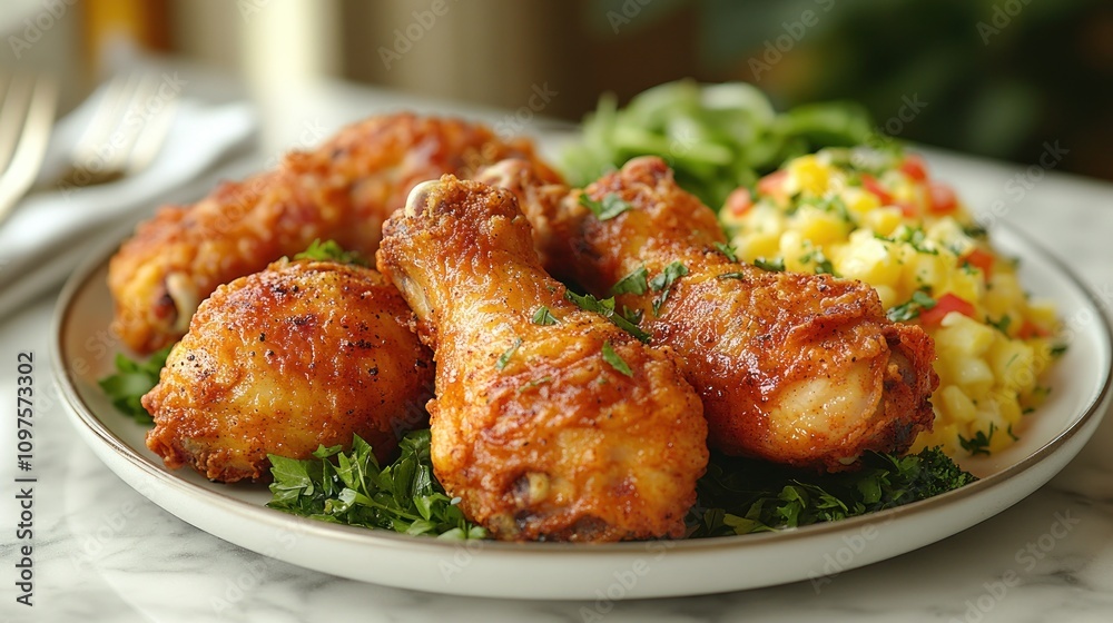 Crispy Fried Chicken Drumsticks with Corn Salad Crispy Fried Chicken Drumsticks with Corn Salad