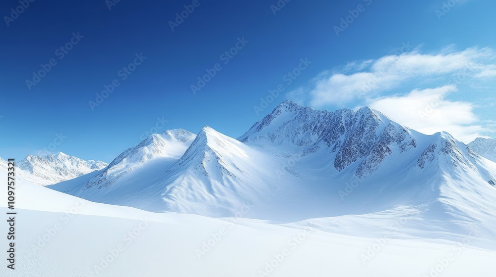 Snowy Mountain Range Landscape with Clear Blue Sky in Winter Nature