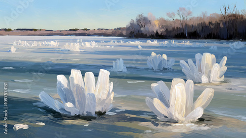 Watercolor painting of Frost Flowers in Norway photo