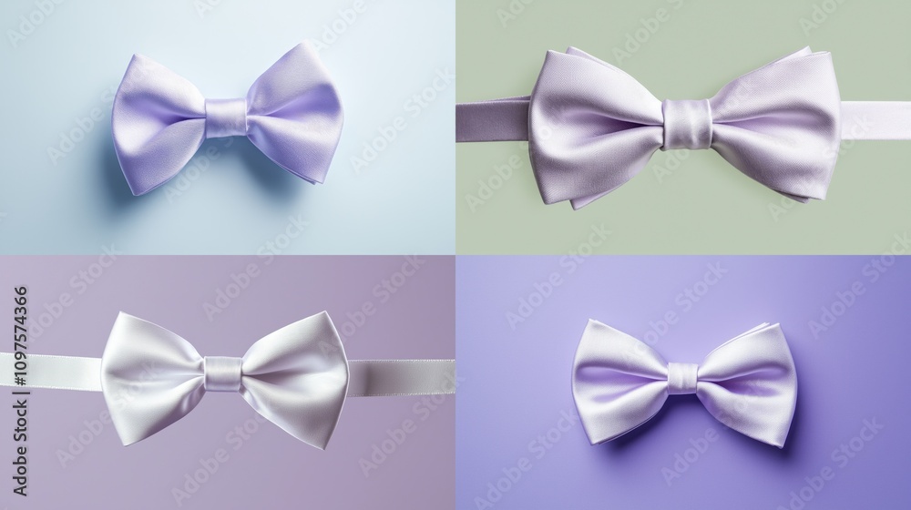 Elegant purple bow ties fashion accessories studio setting textured background close-up view style concept for events
